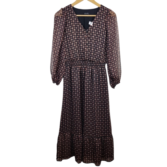 Talbots Fit & Flare Midi Dress in Dainty Medallion Size 4 V-Neck Flounced Hem - Picture 2 of 10